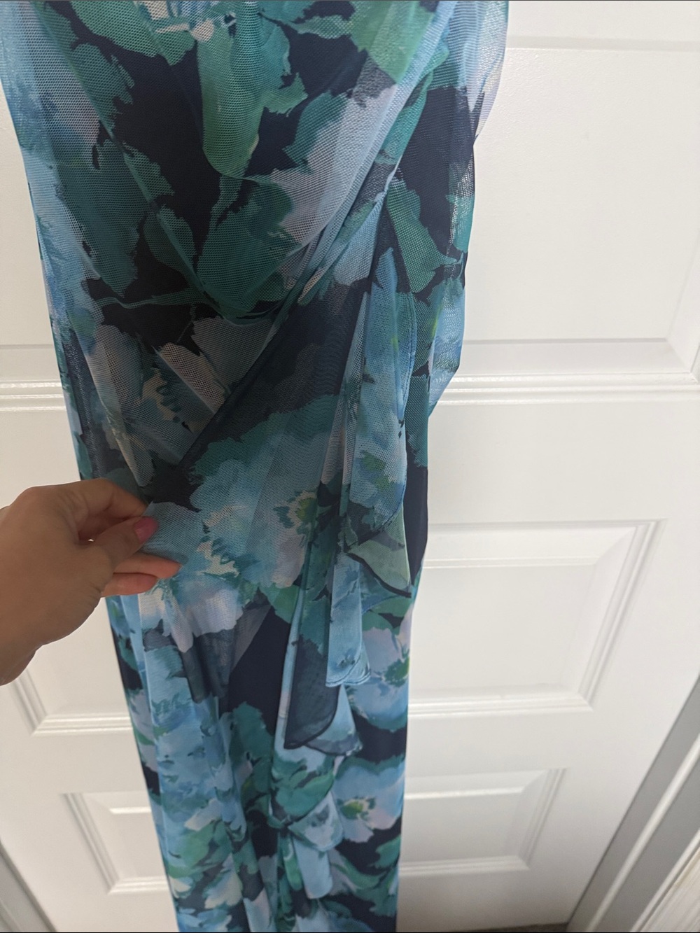NWT Betsy & Adam Navy & Light Blue Floral Halter Maxi Dress - Picture 7 of 10